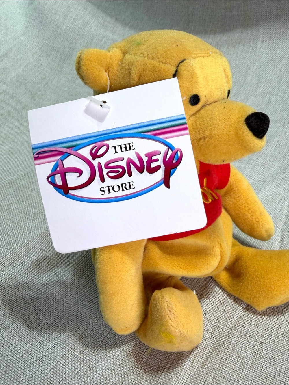 Disney Yellow Winnie the Pooh Plush with Red Shirt and Embroidered Detail